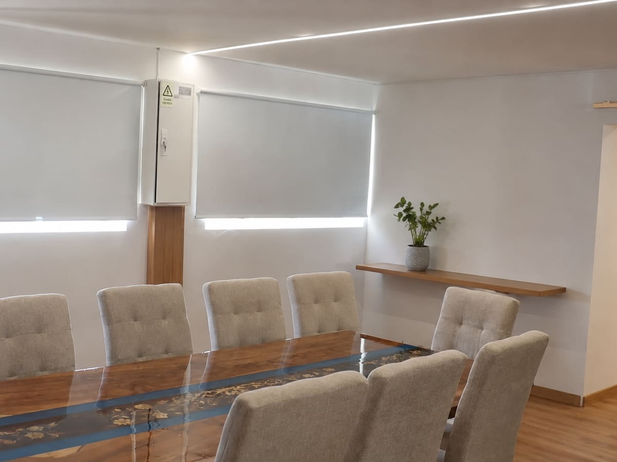 Sala de reuniões da AC CLINIC com mesa para 14 pessoas.